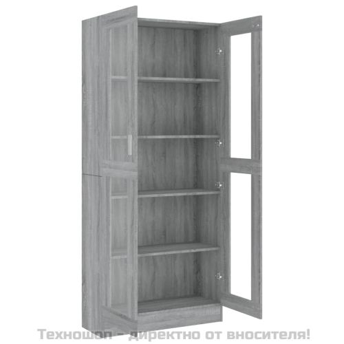 Шкаф витрина, сив сонома, 82,5x30,5x185 см, инженерно дърво