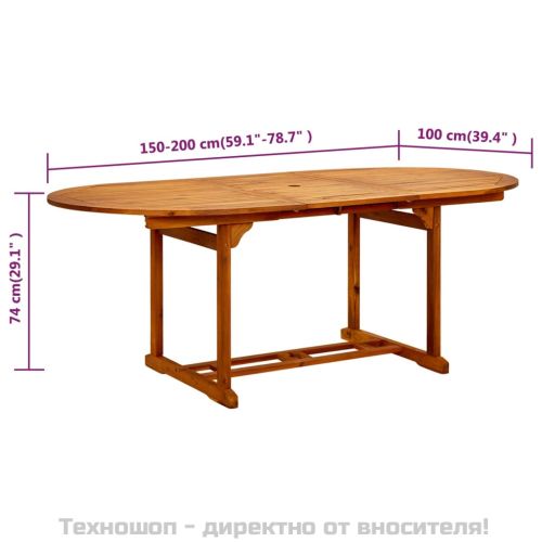 Градинска маса, (150-200)x100x75 см, акация масив