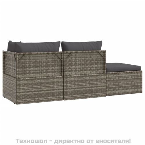 Градински лаундж комплект с възглавници 4 части сив полиратан