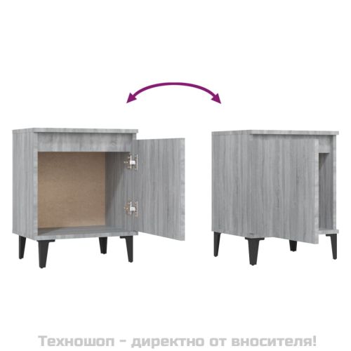 Нощни шкафчета с метални крака, сив сонома, 40x30х50 см