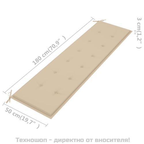 Възглавница за градинска пейка бежова 180x50x3 см оксфорд плат