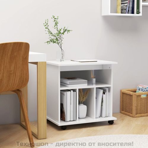 Подвижен шкаф, бял гланц, 60x45x60 см, инженерно дърво