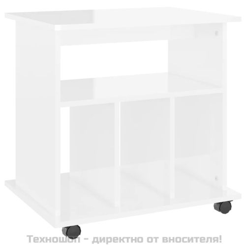 Подвижен шкаф, бял гланц, 60x45x60 см, инженерно дърво