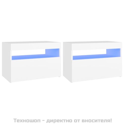 ТВ шкафове с LED осветление 2 бр бели 60x35x40 см