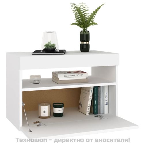 ТВ шкафове с LED осветление 2 бр бели 60x35x40 см