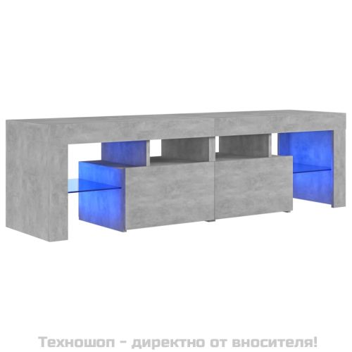 ТВ шкаф с LED осветление, бетонно сив, 140x36,5x40 см