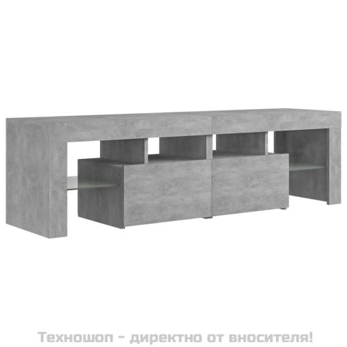 ТВ шкаф с LED осветление, бетонно сив, 140x36,5x40 см