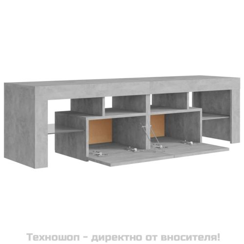 ТВ шкаф с LED осветление, бетонно сив, 140x36,5x40 см
