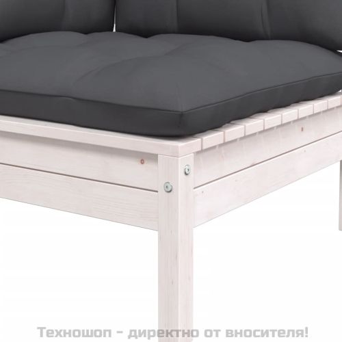 Градински ъглов диван с възглавници, бял, бор масив