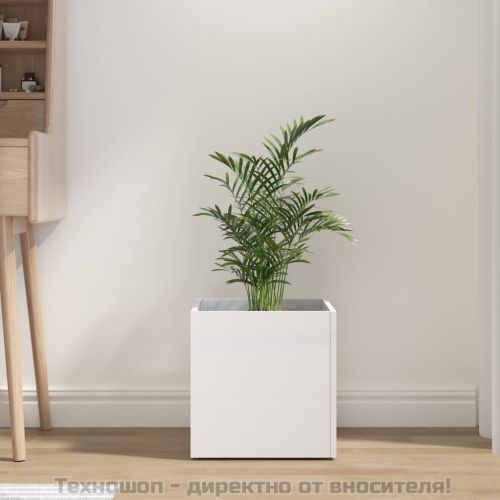 Плантерна кутия, бял гланц, 40x40x40 см, инженерно дърво