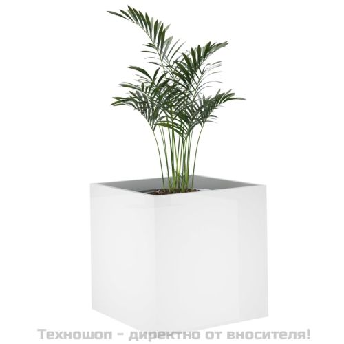 Плантерна кутия, бял гланц, 40x40x40 см, инженерно дърво