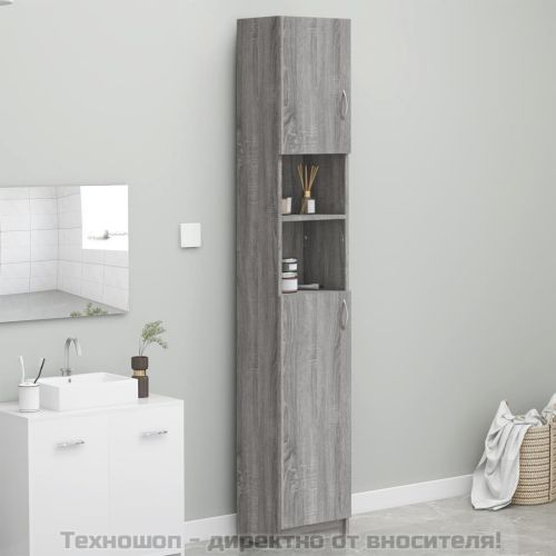 Шкаф за баня, сив сонома, 32x25,5x190 см, инженерно дърво