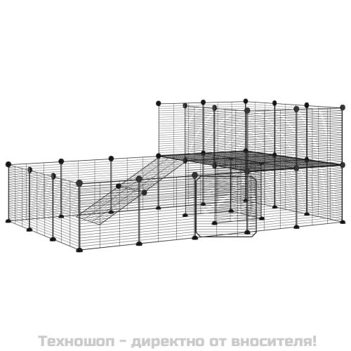 Клетка за животни с врата, 36 панела, черна, 35x35 см, стомана