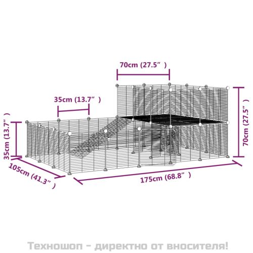 Клетка за животни с врата, 36 панела, черна, 35x35 см, стомана
