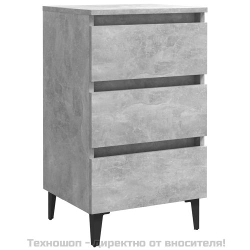 Нощно шкафче с метални крака, бетонно сиво, 40x35x69 см