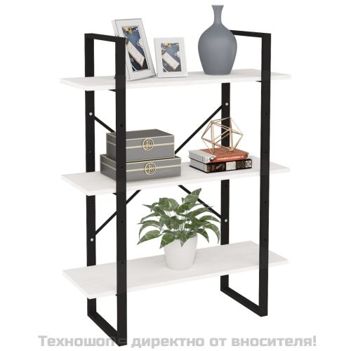 3-етажна библиотека, бяла, 80x30x105 см, борово дърво масив