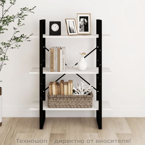 3-етажна библиотека, бяла, 80x30x105 см, борово дърво масив