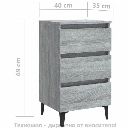 Нощно шкафче с метални крака, сив сонома, 40x35x69 см