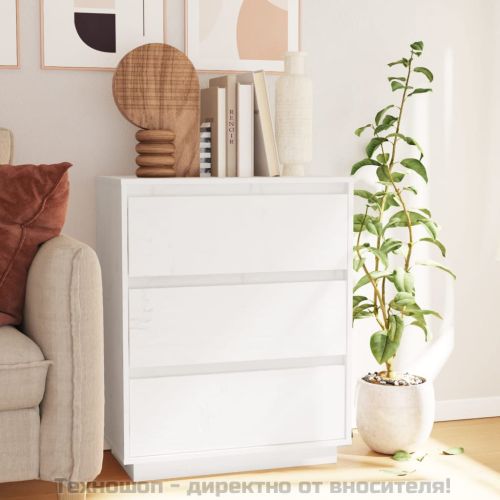 Сайдборд, бял, 60x34x75 см, бор масив