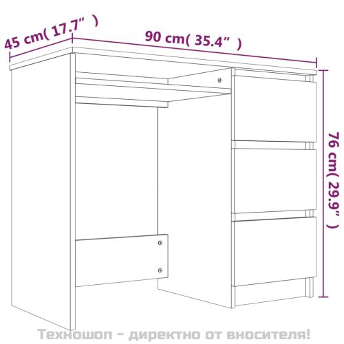 Бюро, опушен дъб, 90x45x76 см, инженерно дърво