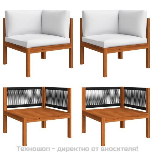 Градински ъглови дивани, 2 бр. с възглавници, дърво, акация и въже