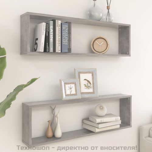 Стенни рафтове 2 бр бетонно сив 100x15x30 см инженерно дърво