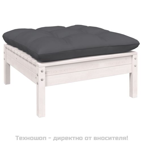 Градински 2-местен диван с възглавници, бял, борово дърво масив