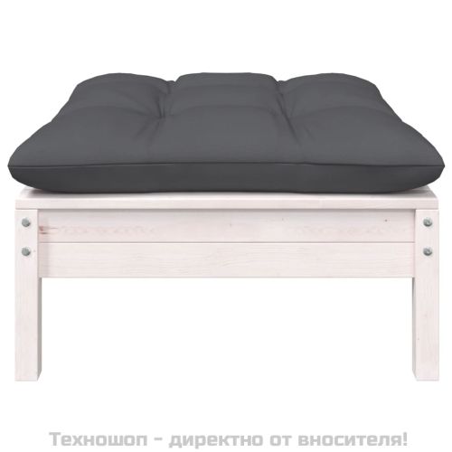 Градински 2-местен диван с възглавници, бял, борово дърво масив