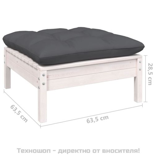Градински 2-местен диван с възглавници, бял, борово дърво масив