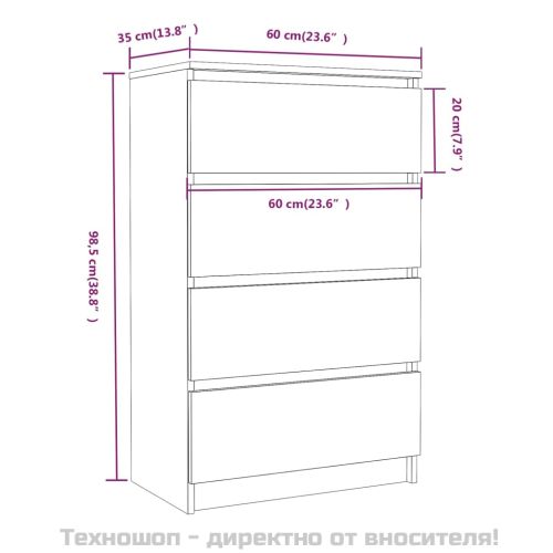 Сайдборд, опушен дъб, 60x35x98,5 см, инженерно дърво