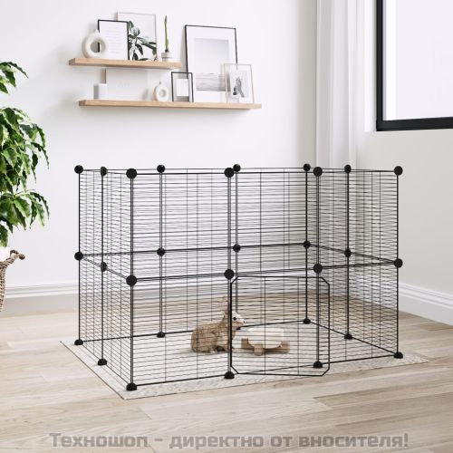 Клетка за животни с врата, 20 панела, черна, 35x35 см, стомана