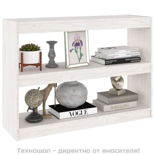 Библиотека разделител за стая, бяла, 100x30x71,5 см, бор масив