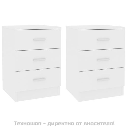 Нощни шкафчета, 2 бр, бели, 38x35x56 см, инженерно дърво