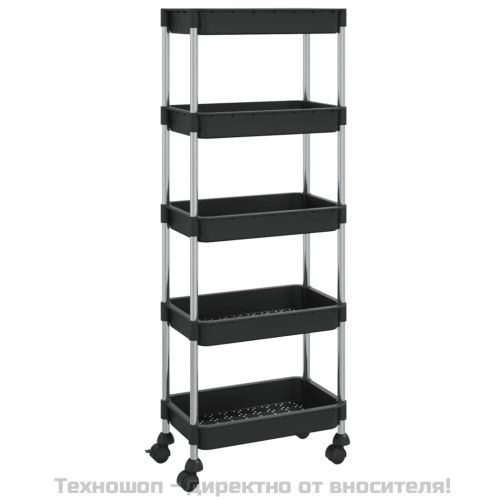Кухненска количка на 5 нива, черна, 42x29x128 см, желязо и ABS