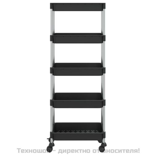 Кухненска количка на 5 нива, черна, 42x29x128 см, желязо и ABS