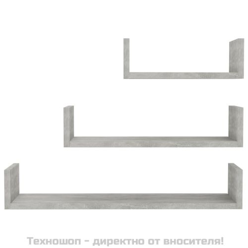 Стенни рафтове, 3 бр, бетонно сиво, инженерно дърво