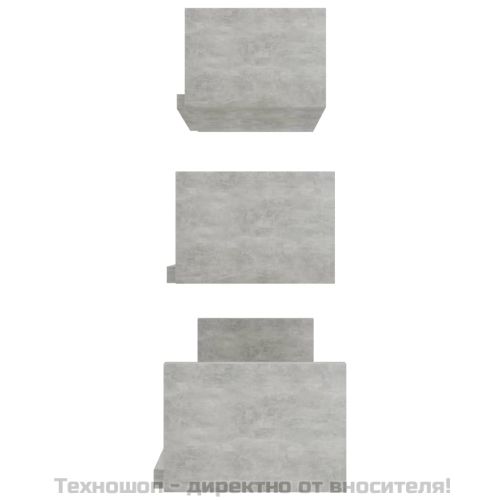 Стенни рафтове, 3 бр, бетонно сиво, инженерно дърво