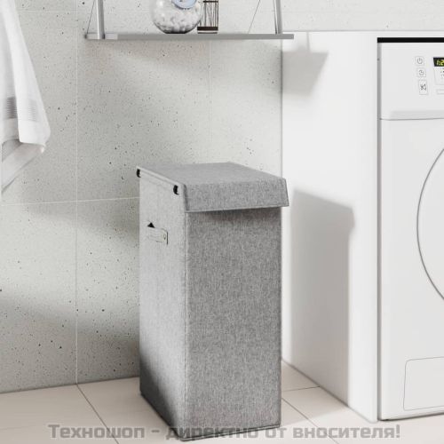 Сгъваем кош за пране сив 26x34,5x59,5 см изкуствен лен