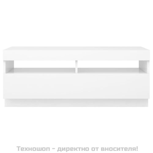 ТВ шкаф с LED осветление, бял, 100x35x40 см