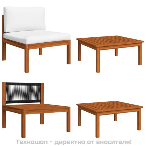 Градински комплект с възглавници, 2 части, дърво, акация и въже