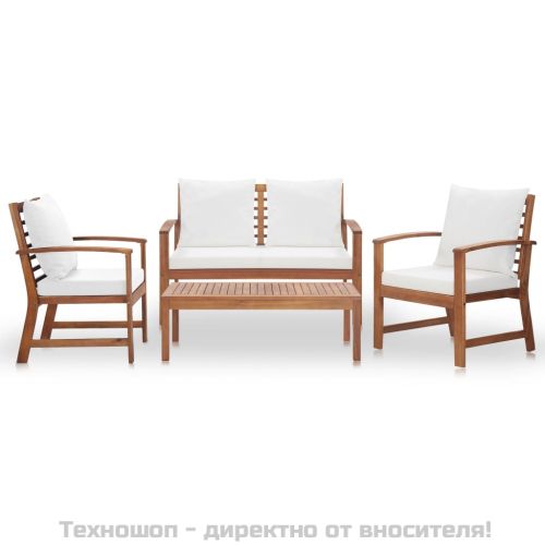 Градински комплект с възглавници, 4 части, акациево дърво масив