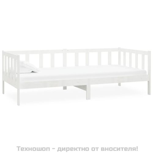 Дневно легло без матрак, бял, борово дърво масив, 90x200 см