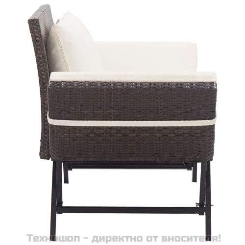 Градинска пейка с възглавници, 176 см, кафяв полиратан