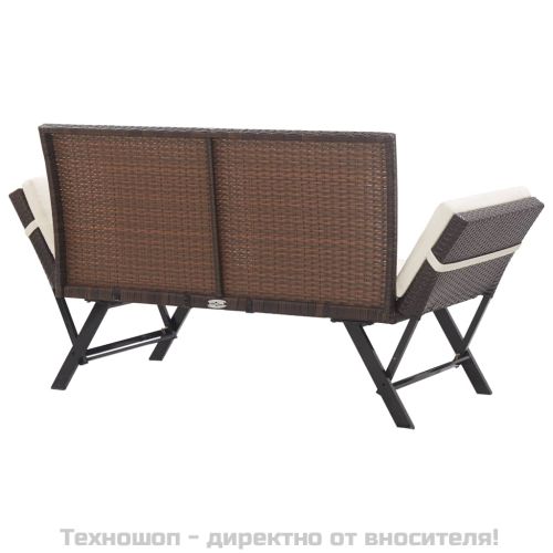 Градинска пейка с възглавници, 176 см, кафяв полиратан