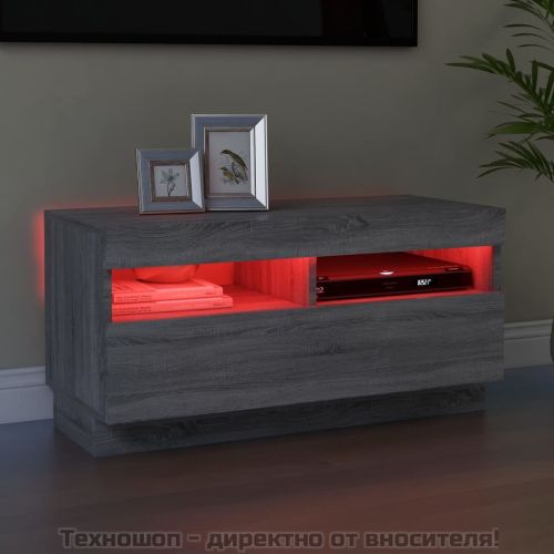 ТВ шкаф с LED осветление, сив сонома, 80x35x40 см