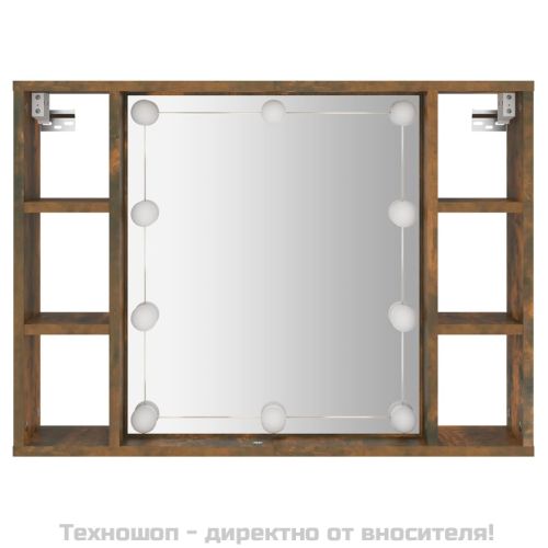 Огледален шкаф с LED, опушен дъб, 76x15x55 см