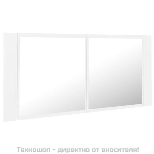 Шкаф с LED огледало за баня, бял, 100x12x45 см, акрил