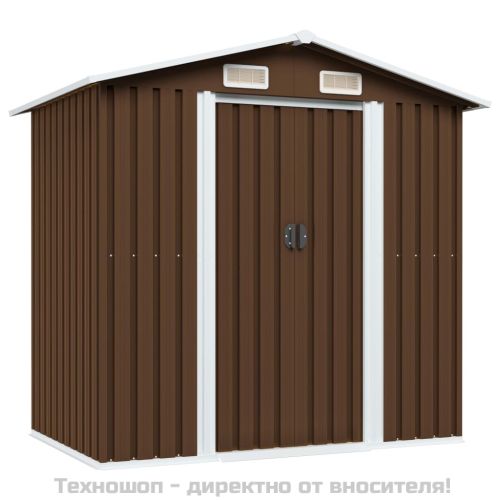 Градинска барака за съхранение, кафява, 204x132x186 см, стомана