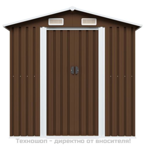 Градинска барака за съхранение, кафява, 204x132x186 см, стомана