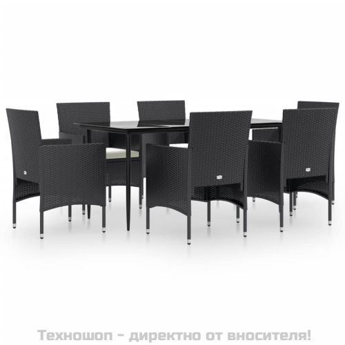 Градински трапезен комплект с възглавници 7 части черен